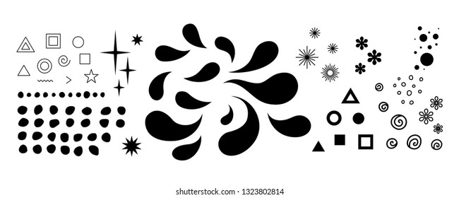 Set of elements for your design - stars, lines, spots, geometrical figures etc. A vector.