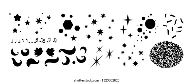 Set of elements for your design - stars, lines, spots, geometrical figures etc. A vector.