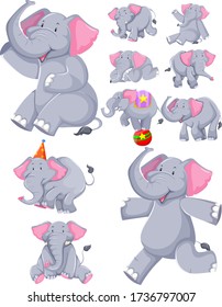 Set of elephant cartoon character illustration