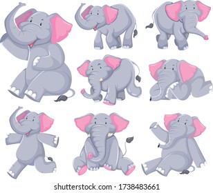 Set of elephant cartoon character illustration