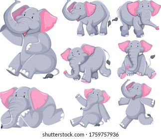 Set of elephant cartoon character illustration