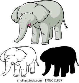 Set of elephant cartoon illustration