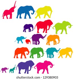 Set of elephant colored silhouettes
