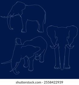 Set elephant contour vector illustration