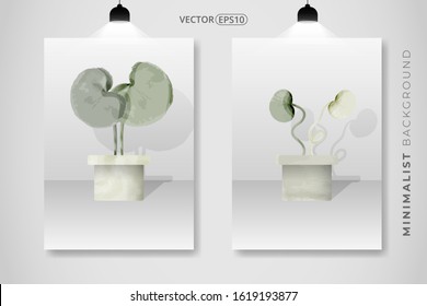 set of elephant ear plant flower and pot watercolor hand drawn. simple elegant design for book cover, wall decoration, wallpaper, card, wedding. vector EPS 10