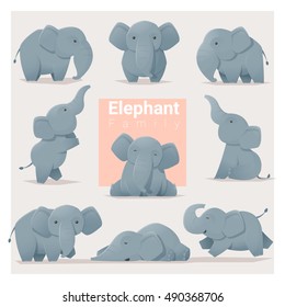Set of Elephant family , vector , illustration