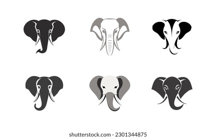 Set of elephant head vector logo design template isolated on white background