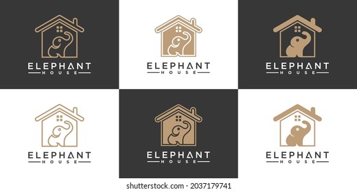 Set of elephant house logo design with combined house and elephant shape Premium vector