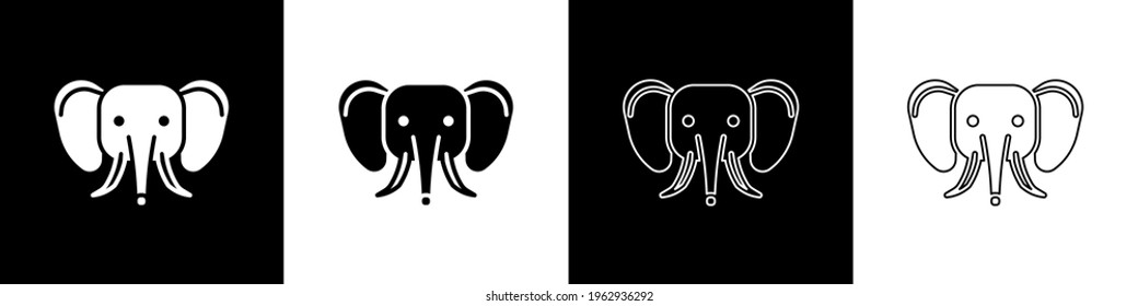 Set Elephant icon isolated on black and white background.  Vector