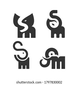 set of elephant logo. s m letter logo. vector