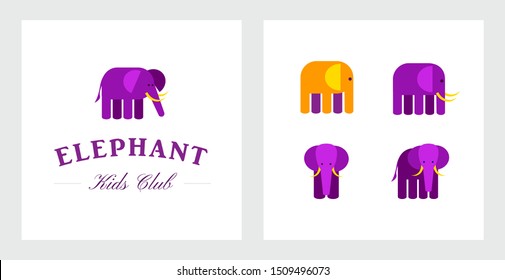 Set of elephant logos, editable template. Baby elephant icons, isolated, white background. Vector illustration