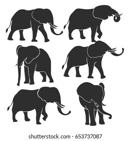 Set of elephant silhouettes