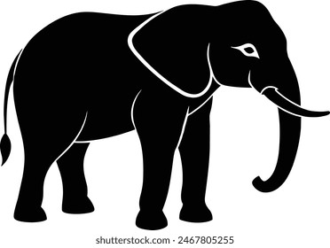 Set of elephant silhouettes in different poses of african elephant or jungle elephant and asian elephant with big ears - vector illustration.