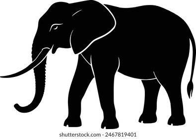 Set of elephant silhouettes in different poses of african elephant or jungle elephant and asian elephant with big ears - vector illustration.