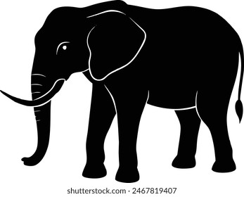 Set of elephant silhouettes in different poses of african elephant or jungle elephant and asian elephant with big ears - vector illustration.