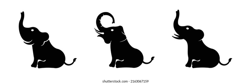 set of elephant silhouettes. Elephant Logo set Vector Symbol silhouette.icon Flat vector illustration.