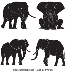 Set of Elephant Silhouettes on white background. Vector Illustration.