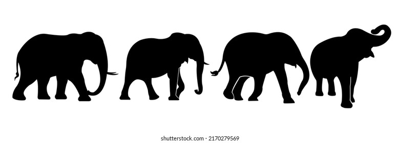 Set Elephant Vector Silhouettes Isolated On Stock Vector (Royalty Free ...