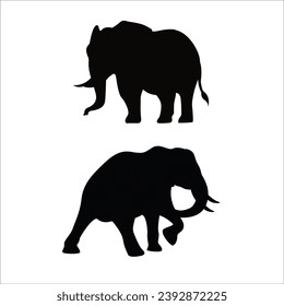 A set of elephant vector silhouettes isolated on a white background.