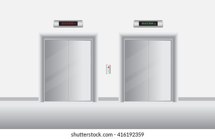 set of elevator or lift with closed doors go up to success