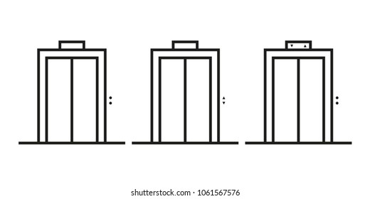 Set of elevators (lifts). Vector icons in flat line style