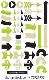 Set of eleven arrow vector icons. Includes shiny, grunge and plain versions.