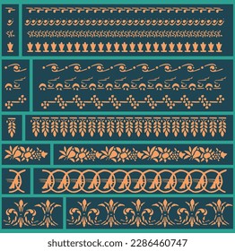 Set of eleven Baroque vintage stencil decorations. Vectorized seamleass patterns.