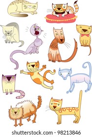 Set of eleven different cats
