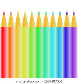 A set of eleven pencils of different colors. Vector drawing on an isolated white background.
