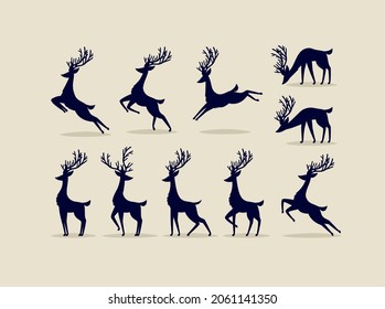 set of eleven reindeer silhouttes