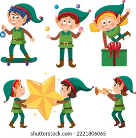 Set of elf cartoon character illustration
