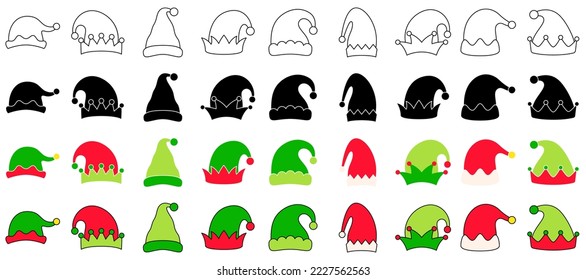 Set of Elf hat isolated on white background