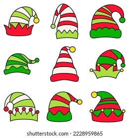 Set of Elf hat isolated on white background