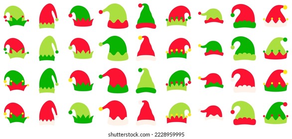 Set of Elf hat isolated on white background