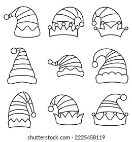 Set of Elf hat in line style isolated