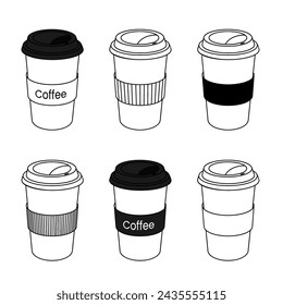 Set of elicious coffee paper cup icon. Drink vector illustration design