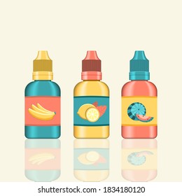 Set of e-liquid for vaping. Flavored e liquid for electronic cigarette. realistic vector illustration.