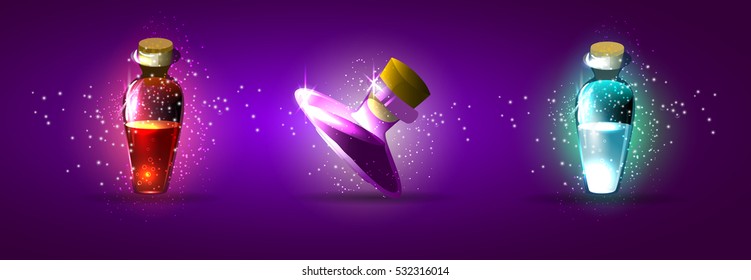 set Elixir bottle game. Vector illustration.
