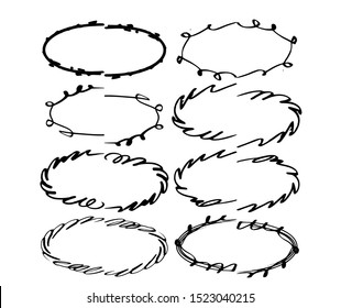 Set of ellipse shapes frames. Collection of black oval borders. Bundle of elements for collage. Vector illustration.