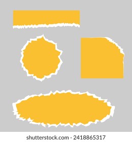 Set of elongated torn paper fragments isolated on grey background 
