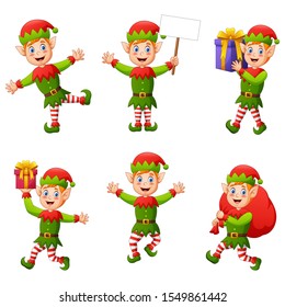 Set of elves kids cartoon character isolated on white background. Vector illustration