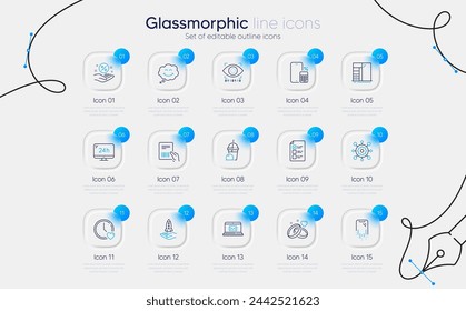 Set of E-mail, Crowdfunding and Phone calculator line icons for web app. Parcel invoice, Framework, Marriage rings icons. Smile, Cupboard, Dating signs. Smartphone recovery, Loan percent. Vector