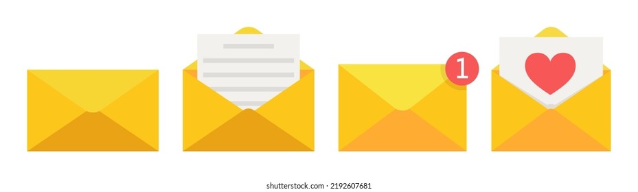 Conjunto de iconos de sobre de correo electrónico en colores diferentes. Vector.