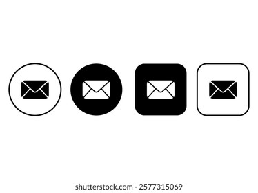 Set of email icon buttons. Simple black and white icons with rounded corners