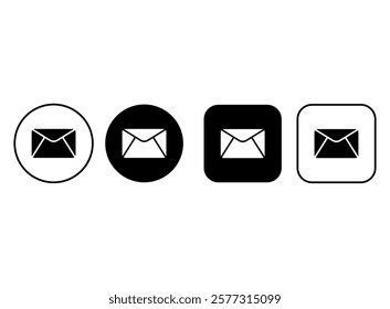 Set of email icon buttons. Simple black and white icons for website