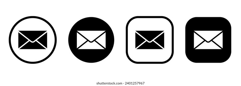 Set email icon isolated on white background. Open envelope Contacts message send letter isolated flat.	