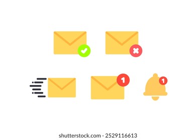 Set of email icon. Receiving and sending text message notice symbol. Communication, notification, express concept. Flat vector design isolated illustration.