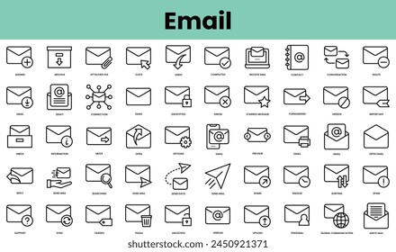 Set of email icons. Linear style icon bundle. Vector Illustration