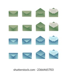 conjunto de iconos de correo electrónico. iconos de correo. correo electrónico cerrado abrió correo electrónico en blanco con color de degradado. símbolo de icono vector aislado en fondo blanco.