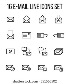Set of e-mail icons in modern thin line style. High quality black outline communication symbols for web site design and mobile apps. Simple linear mail pictograms on a white background.